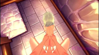 (トラップ)エルフのメイドが顔を洗うのを手伝う